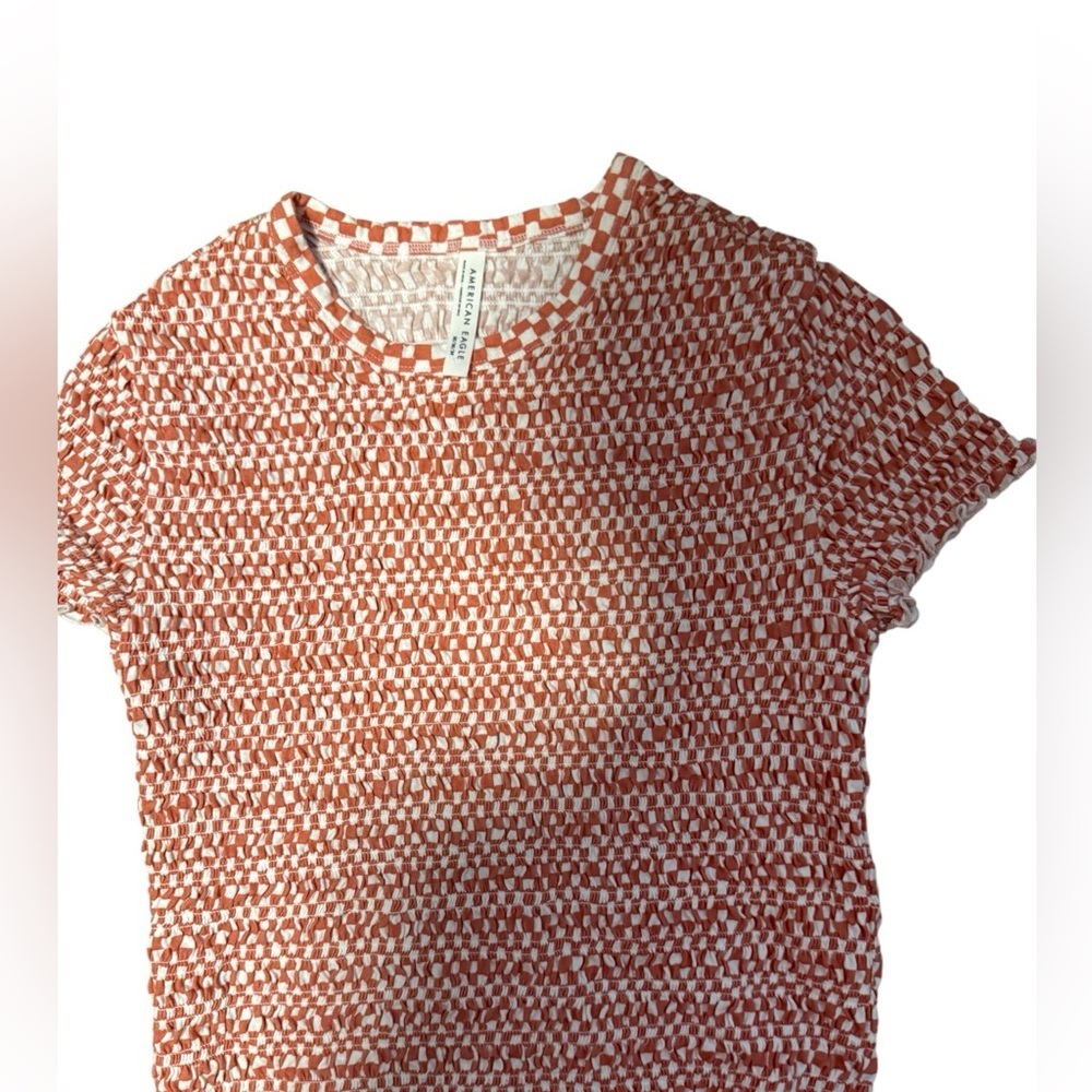 American Eagle Orange and White Smocked Knit Top - Picture 1 of 4